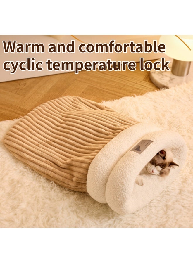 رقائق ناعمة كيس النوم شبه المغلق الشتاء الدافئ الذاتي كهف سرير قابل للغسيل للقطط الداخلية - Image 2